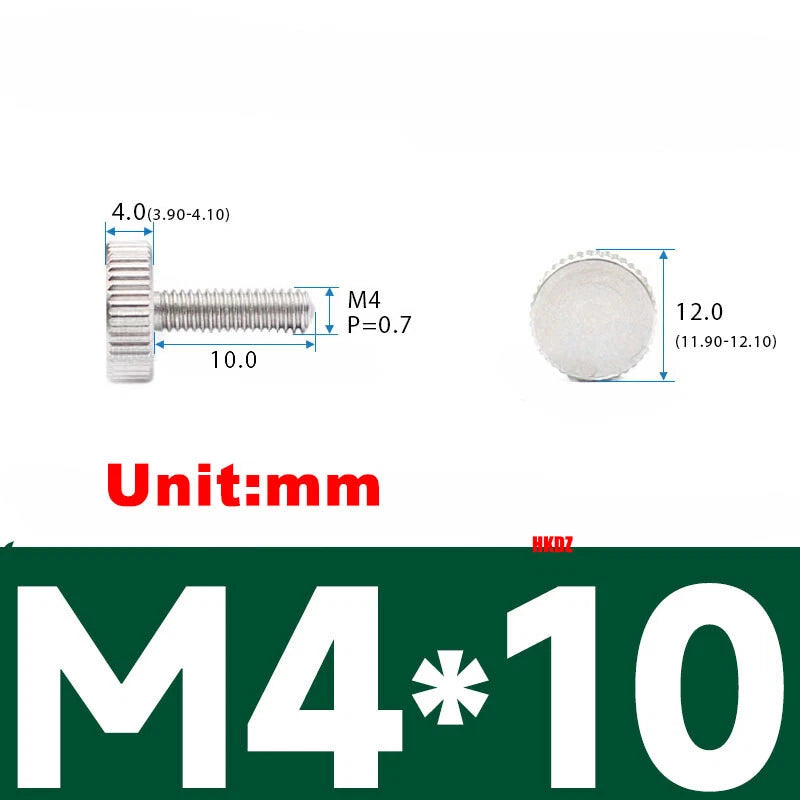 M3/M4 5mm to 20mm Flat Head Knurled Thumb Screws 303 Stainless Steel Hand Bolts