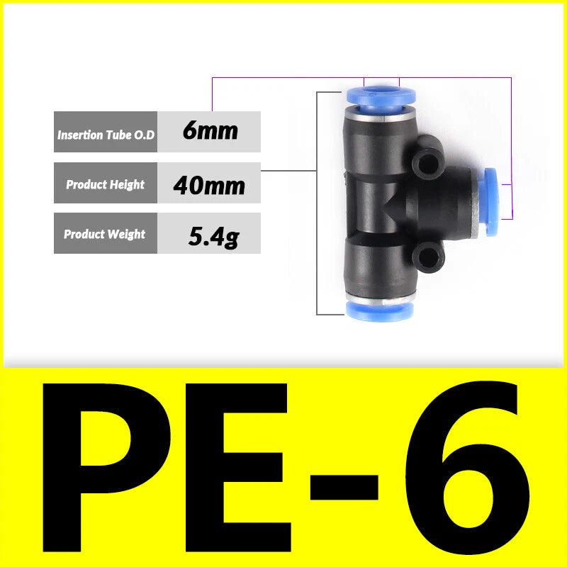 Pneumatic Push-In Fittings — PG / PU / PE Air & Water Hose Connectors, 4mm–16mm