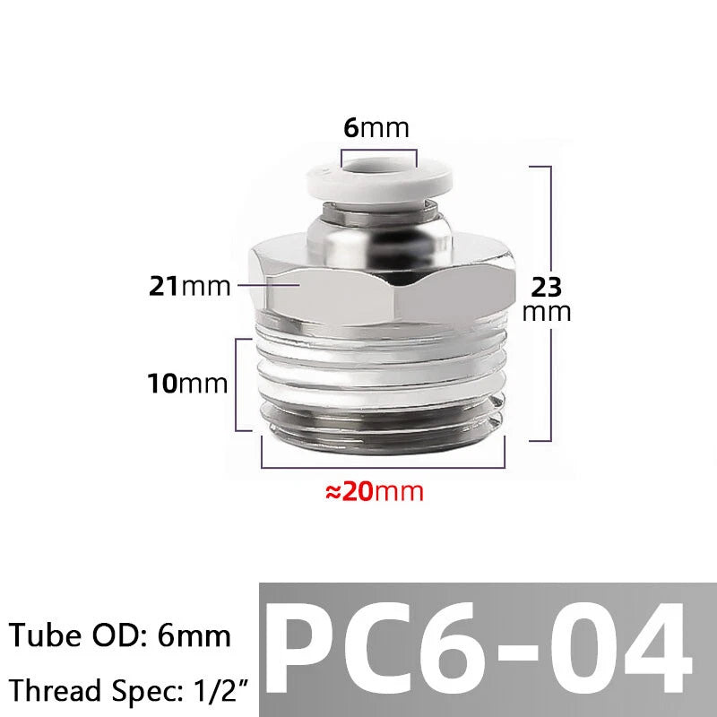 Straight Male Stud Push-to-Connect Pneumatic Fitting for Air & Water Hose