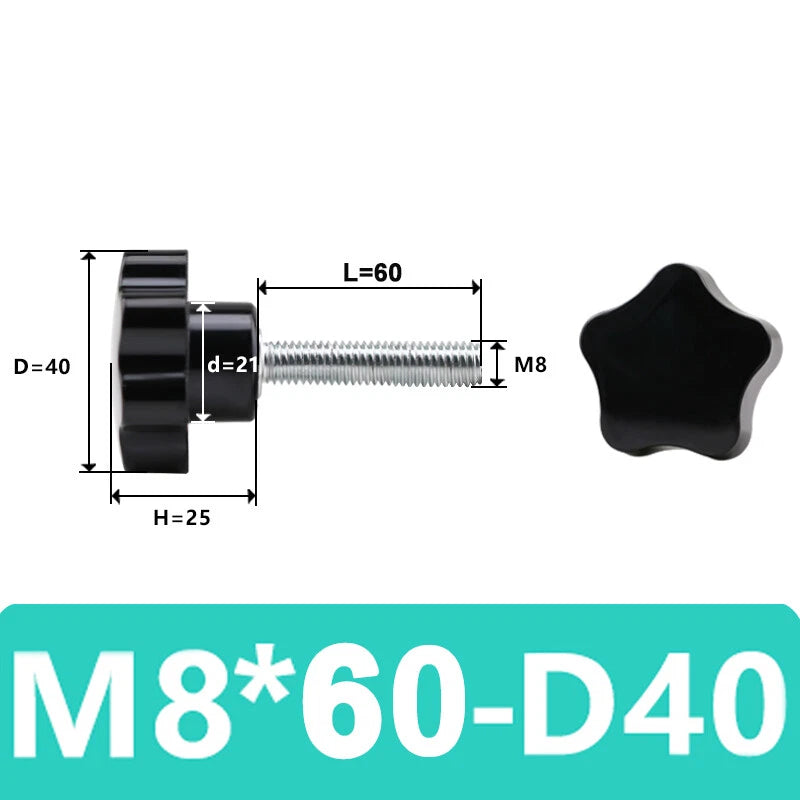 M5/6/8/10 Pentagram Star Thumb Screws Hand Grip Knob Bolts Carbon Steel/Bakelite