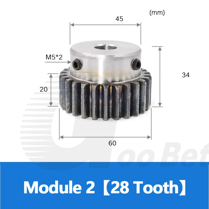 Mod 2 Spur Gear C45 Steel with Hub 12 - 60 Tooth Motor Pinion Hardened Precision