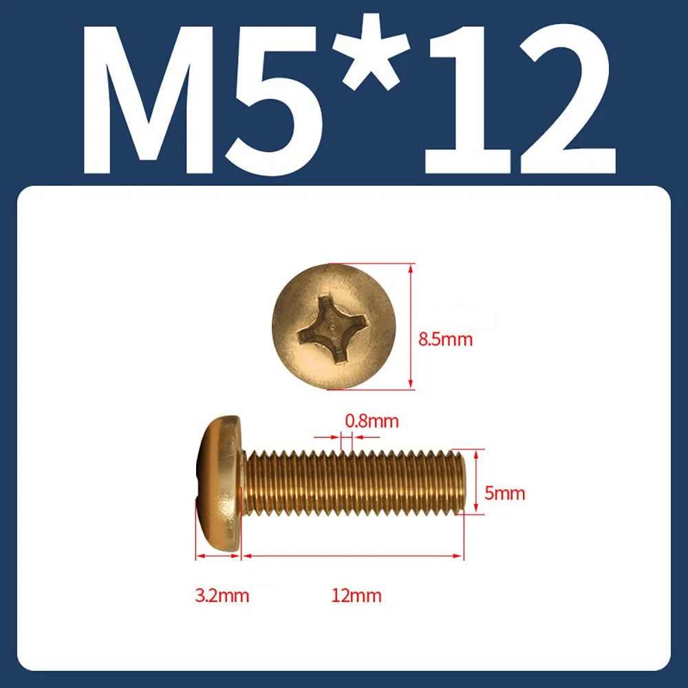 M4 M5 Solid Brass Pan Head Phillips Machine Screws — Multiple Lengths