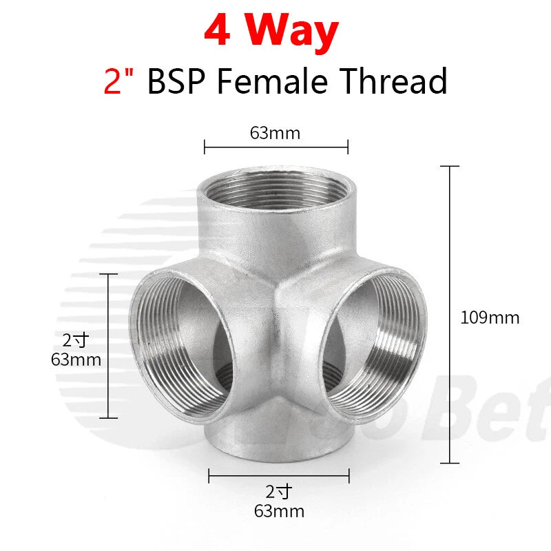 BSP Female Stainless Steel Pipe Fitting — 3/4/5-Way Adapter, 1/4" to 2"