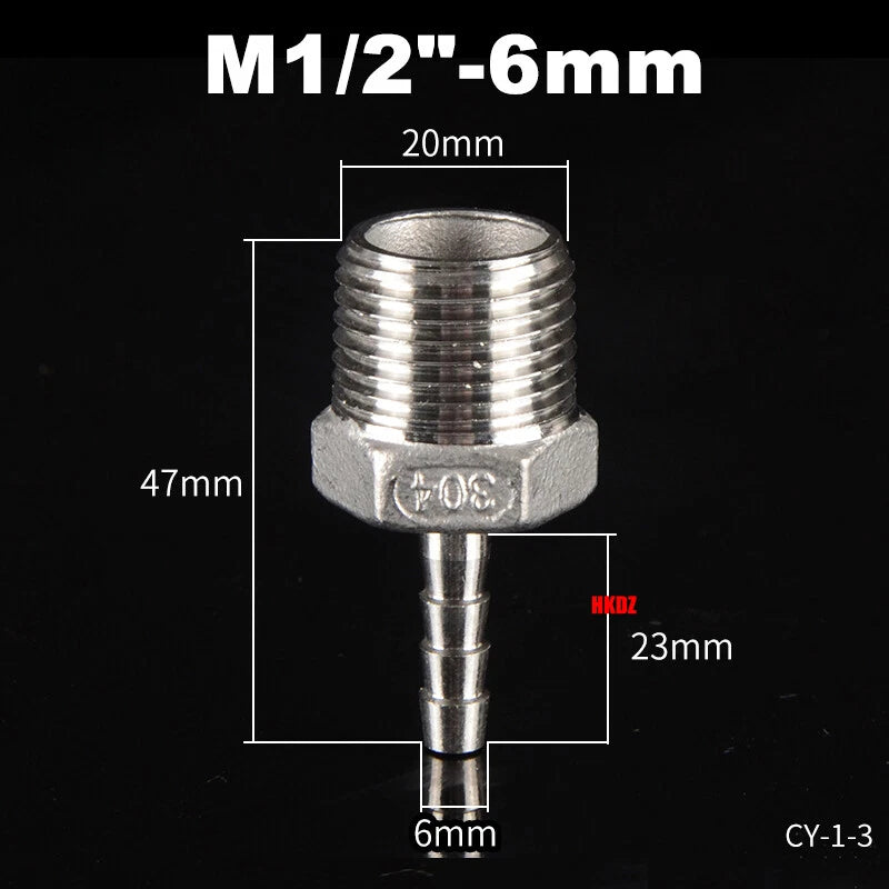 Stainless Steel 304 Barb Hose Tail Connector – 1/2" & 3/4" BSP Male Thread Hose Fittings