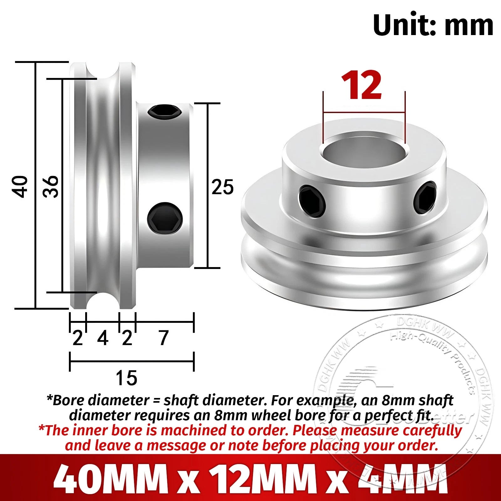 V Grooved Pulley Aluminum Round Belt Pulleys For 4mm Width Belt OD 20/30/40/50mm