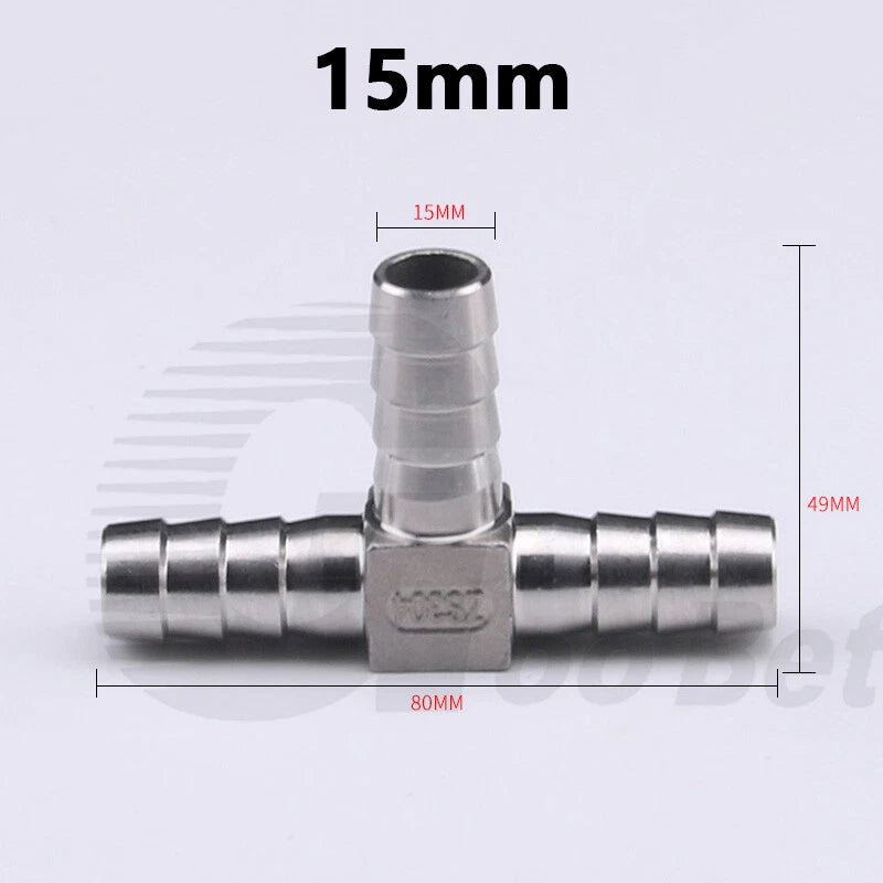 Stainless Steel Barbed Hose Connector — T-Piece & Y-Piece, 6mm–25mm