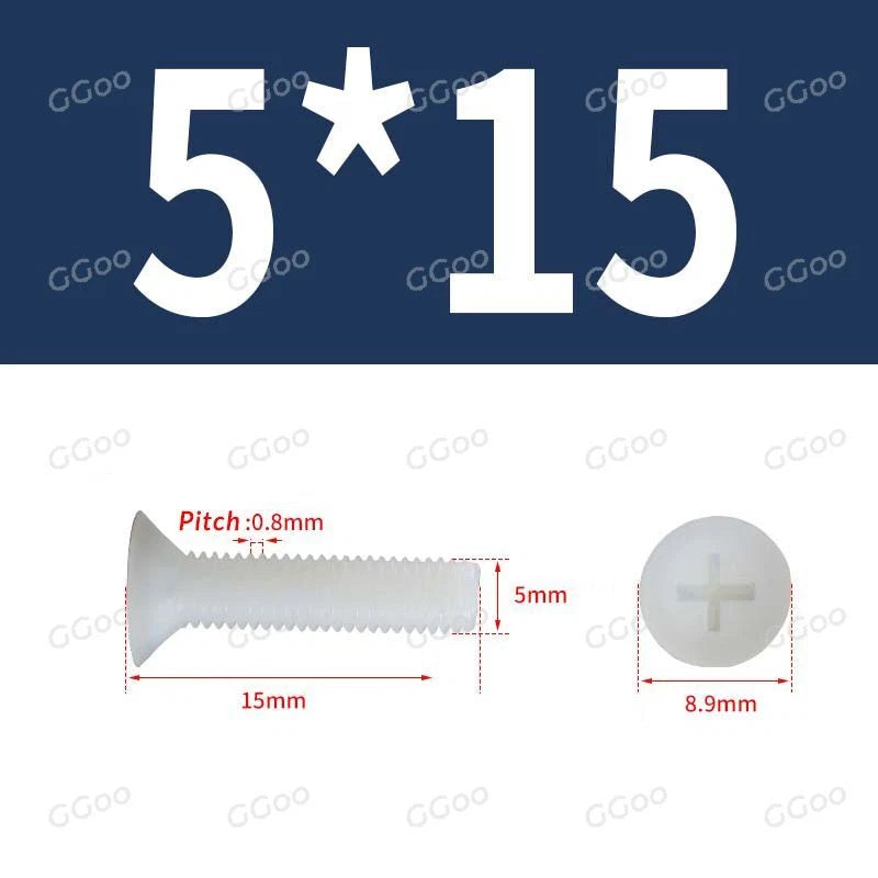 White Nylon Phillips Flat Head Machine Screws DIN 965 — M2.5 M3 M4 M5 M6 M8