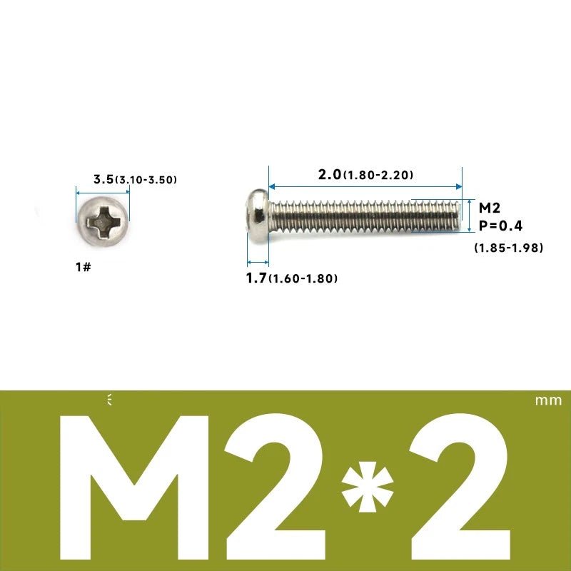 M1–M2.5 Pan Head Phillips Machine Screws – A2 Stainless Steel (304), Fully Threaded - HomeDIYer