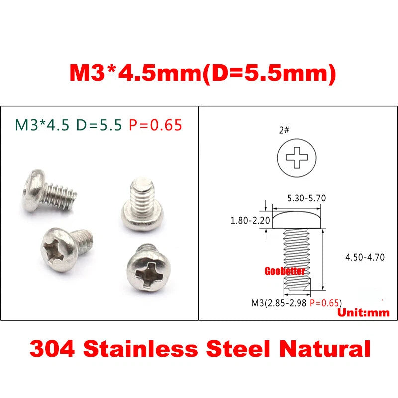 M3 Phillips Pan Head Machine Screws – 3mm to 43mm, Multiple Coatings (100–500 PCS)