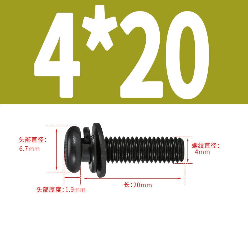 Black Zinc Pan Head Machine Screws with Washers, M2–M6 Pozi Phillips Drive