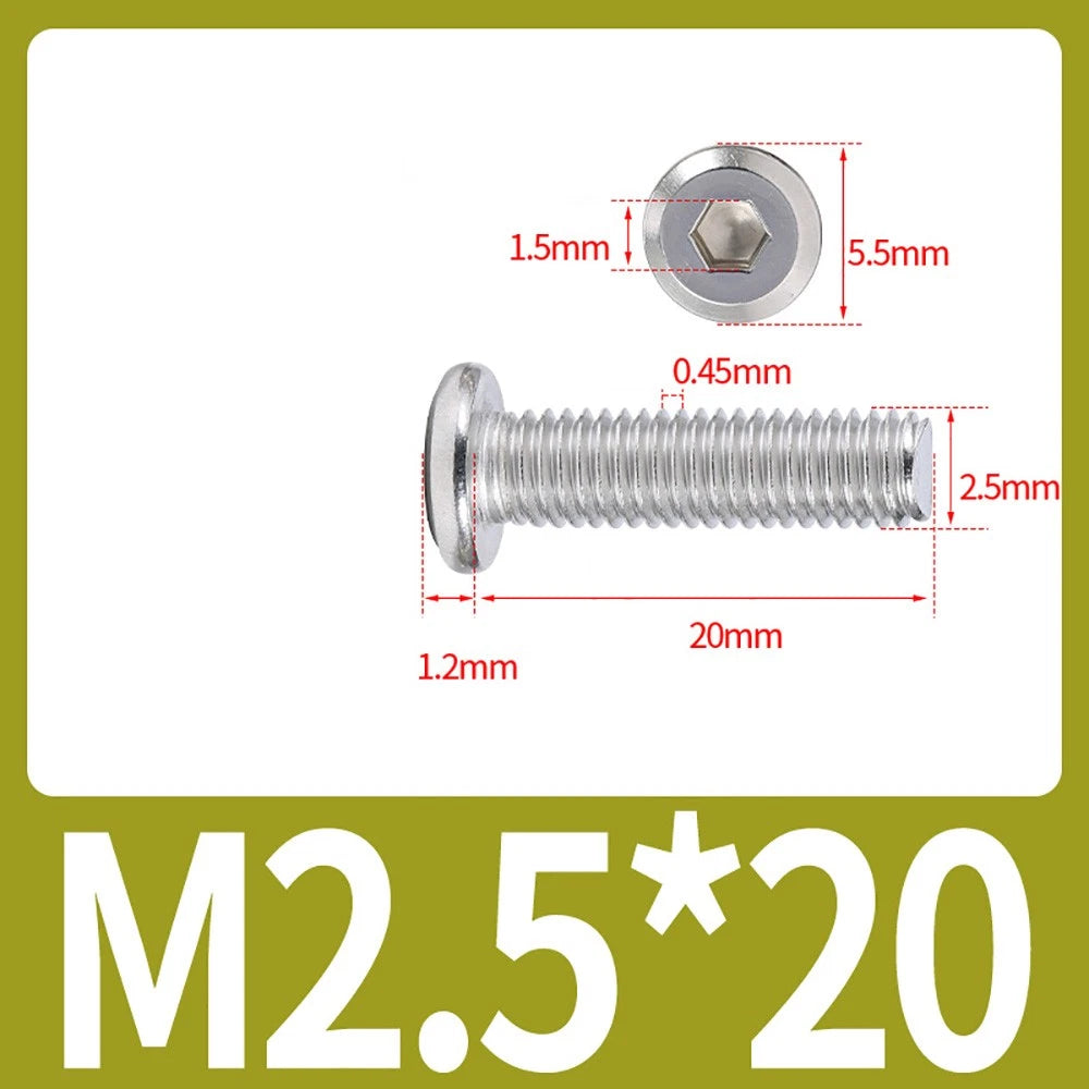 M2 M3 M4 Flat Round Head Hex Socket Screws – A2 Stainless Steel, Fully Threaded (3–50mm)