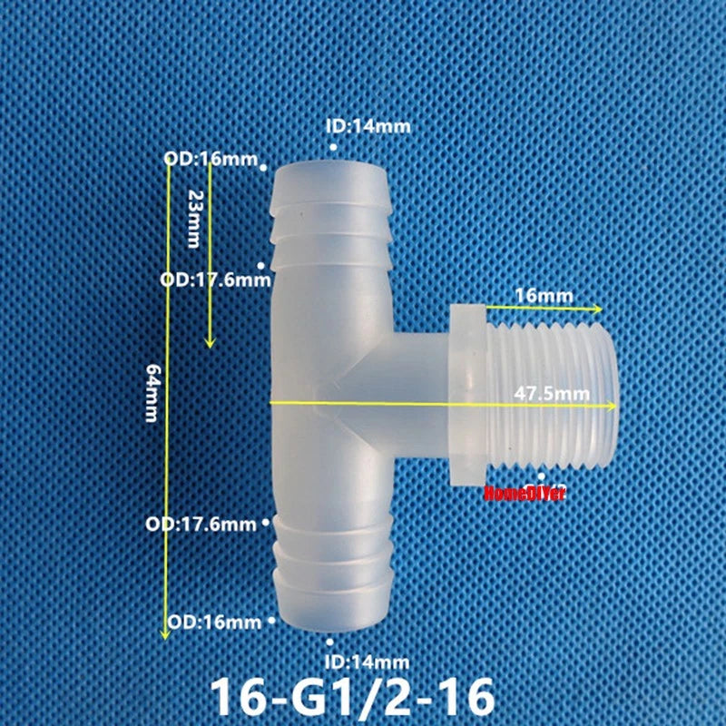 T Piece Joiner 3-Way Plastic Barb Connector | Pipe Hose Male Thread Fitting