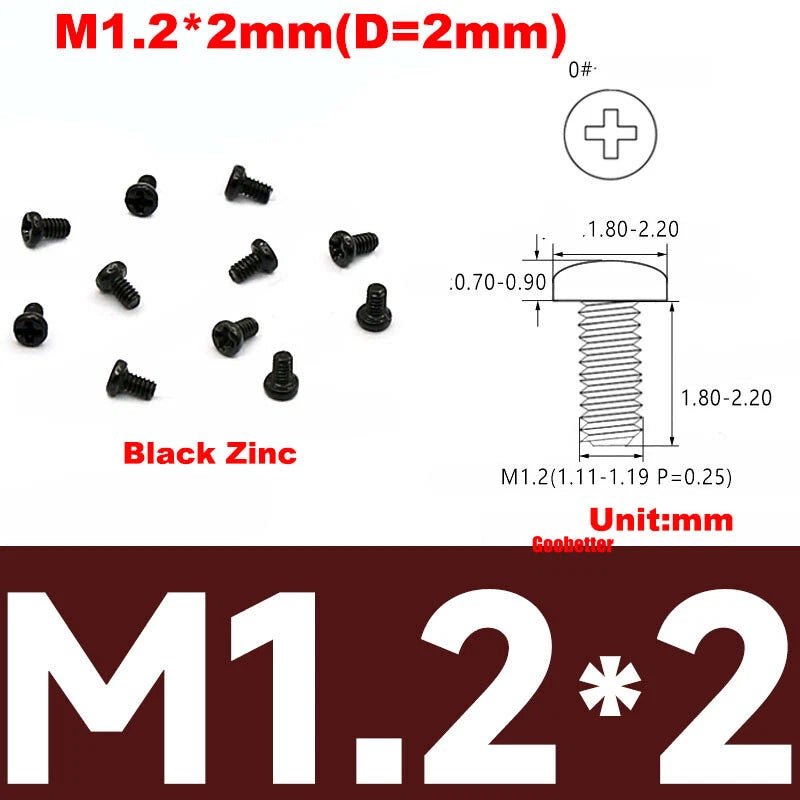 Phillips Pan Head Machine Screws M0.8 M1 M1.2 M1.4 M1.6 M1.7 — Cross Round Head Bolts, Multiple Coatings - HomeDIYer