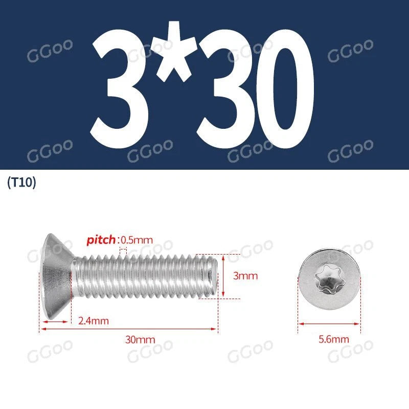 A2 Stainless Steel Torx Countersunk Flat Head Machine Screws M2 M2.5 M3 M4 M5 M6 M8 DIN 965 — 4mm to 60mm