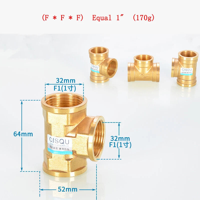 Brass Tee Pipe Fittings – NPT Thread, 1/8" to 2", M/F Configurations