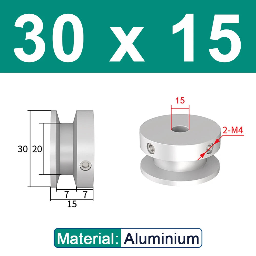 OD 20mm-100mm Aluminium V-Groove Pulley With Fixed Screw for 5mm/6mm Width Belt