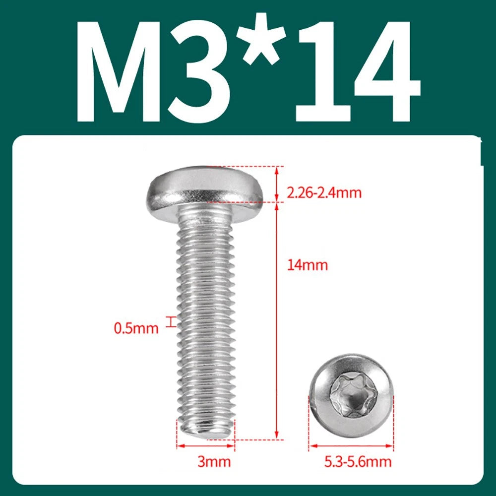 M2–M10 A2 Stainless Steel Torx Button Head Machine Screws, With or Without Column, Pack of 5