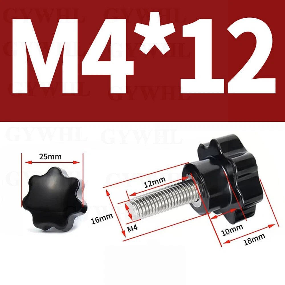 Stainless Thumb Screws Hand Knob Grip Bolts Black Plastic Hexalobular Star Head - HomeDIYer