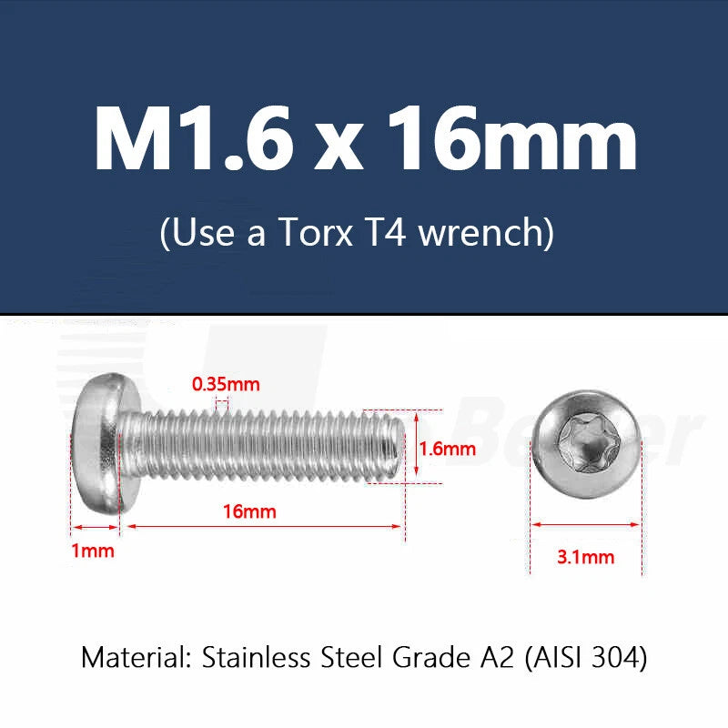 T3–T50 Torx Pan Head Machine Screws – M1.4 to M10, A2 Stainless Steel (3–100mm)
