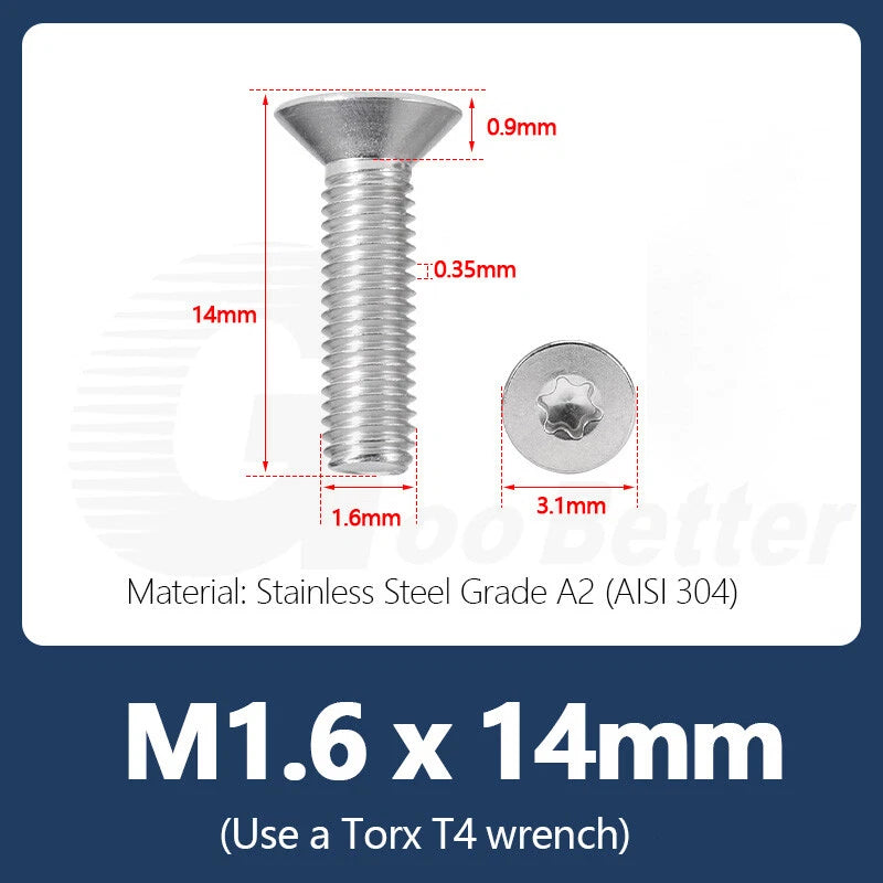 M1.4–M12 Torx Countersunk Machine Screws – A2 Stainless Steel, DIN 965 (3–100mm)