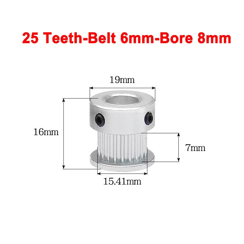 2GT Drive Pulley With Step 16 Tooth - 100 Tooth Bore 4mm - 25mm for 6mm Belt