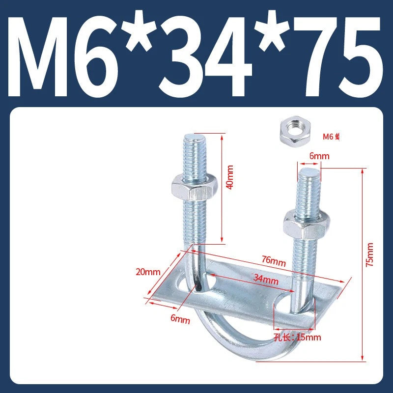 Round U-Bolts Sets Steel 16mm-219mm Inner Width M6 M8 M0 M12 with Nut, Plate
