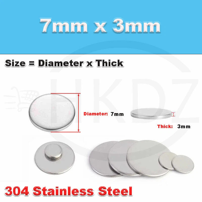 Stainless Steel Blank Round Disc 304 Grade Metal Sheet Plate Ø6-80mm Thick 1-5mm