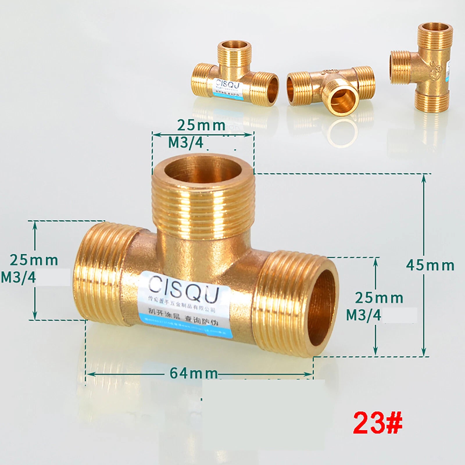Brass Tee 3-Way BSP Pipe Fitting — Equal & Reducer, 1/2" & 3/4"