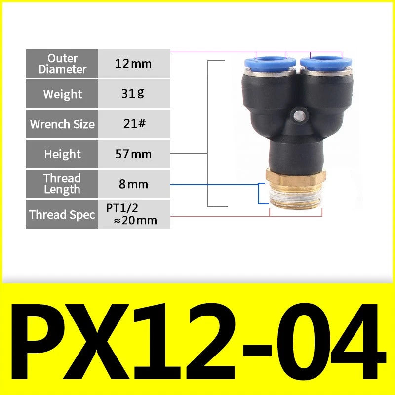 Male Stud Push-In Y Piece Pneumatic Fittings — Thread Hose Tube Connector