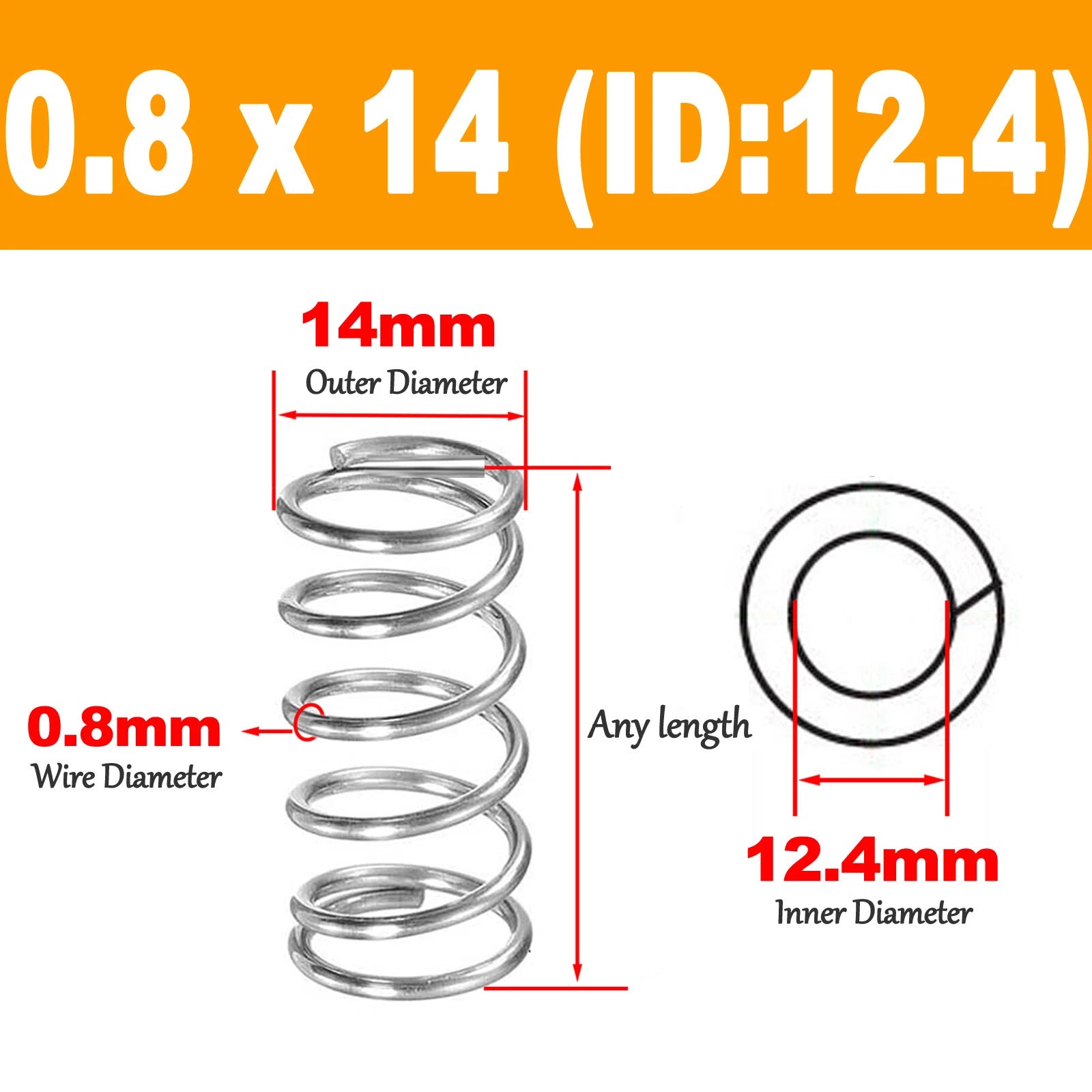Compression spring 0.8mm, 304 stainless steel Length 5 to 120mm Pressure spring
