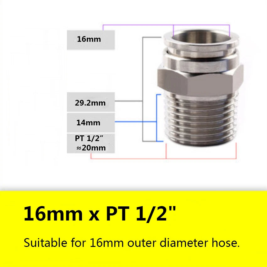 Stainless Steel Push-in Pneumatic Hose Fittings | Straight Male Thread Connectors 4–16mm OD