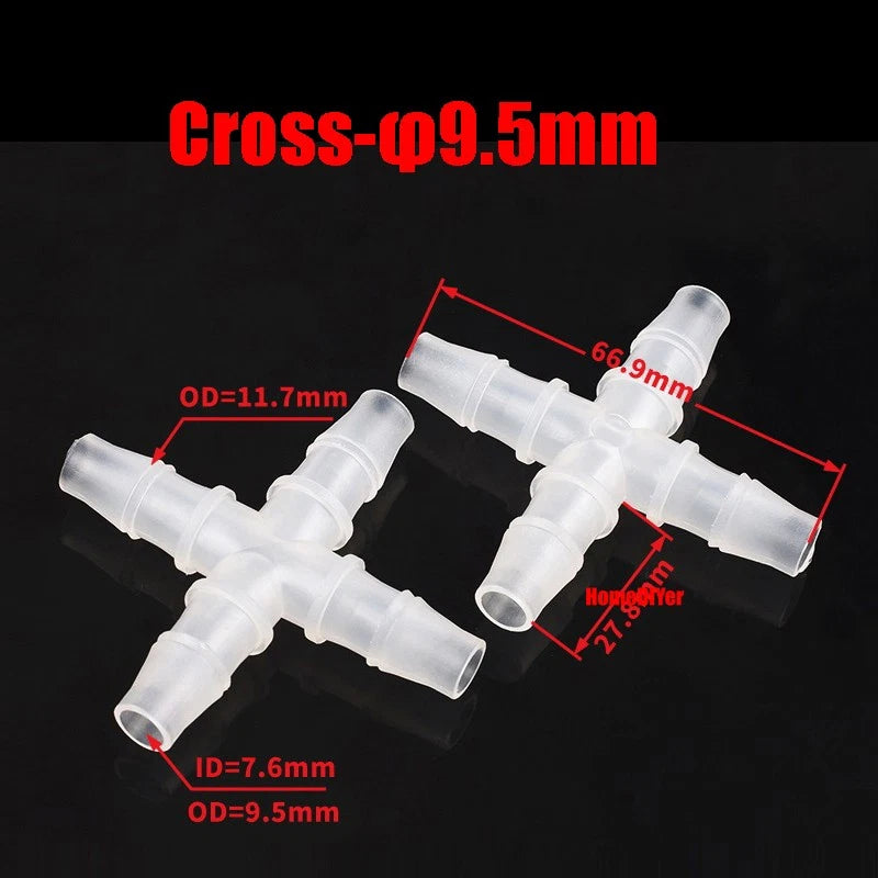Plastic Barbed Connector 4mm~12mm Straight Cross Pipe Hose Tubing Joiner Fitting