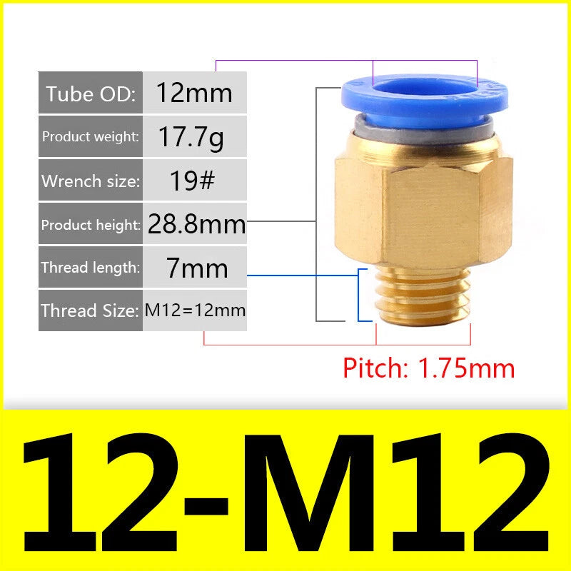 Pneumatic Straight Male Stud Push-to-Connect Fitting | PC4–PC12 × M5–M16