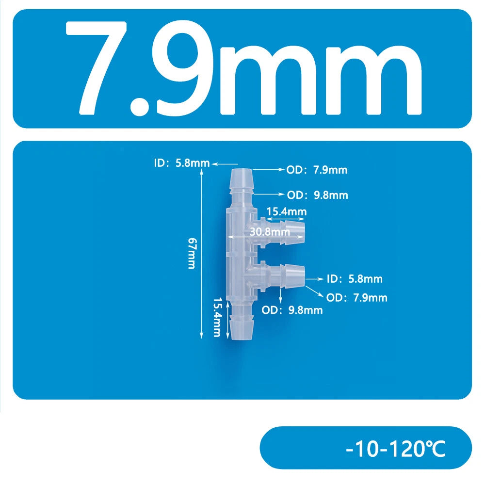 4-Way Plastic Hose Connector — Cross & Slant Equal Joint, OD 2.4mm–12.7mm
