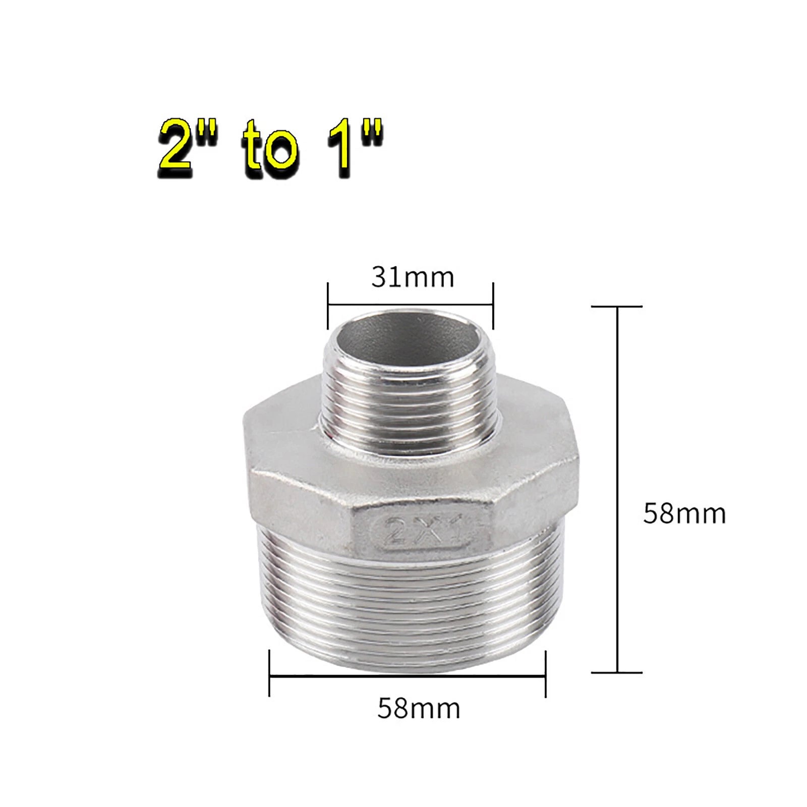 BSP Male to Male Reducing Hex Nipple 304 Stainless Steel Pipe Connector