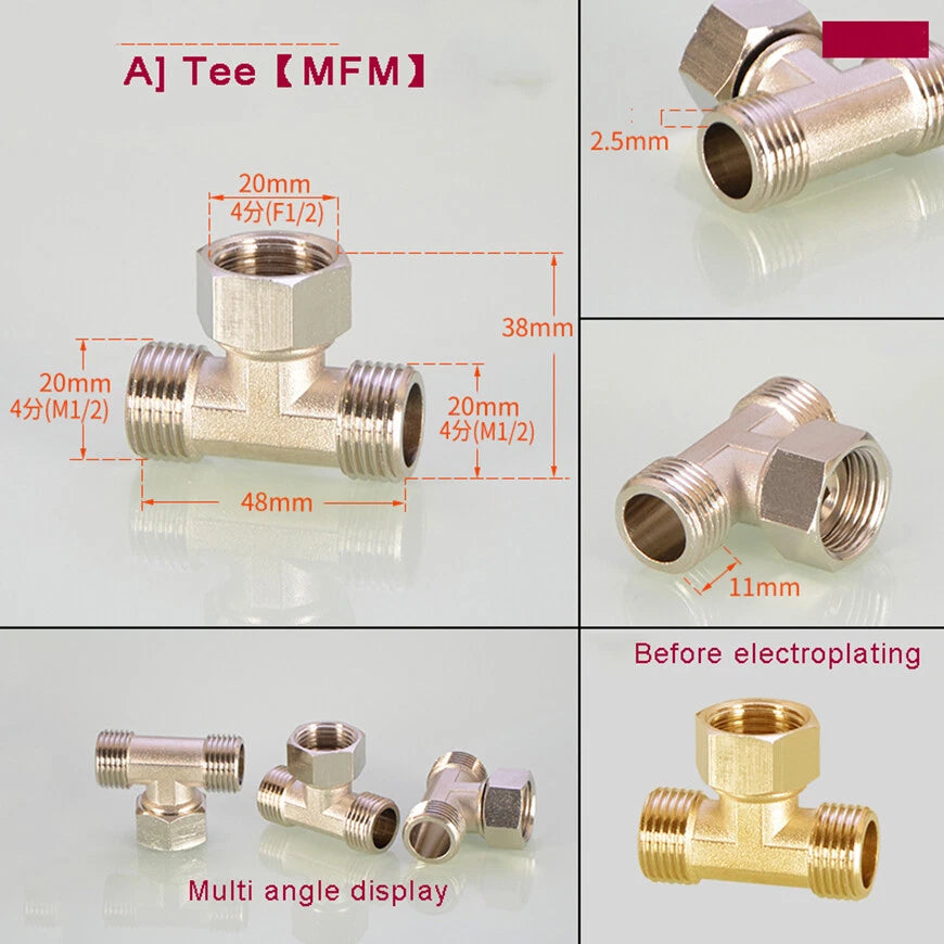 BSP 1/2" Brass Pipe Fittings – Tee, Elbow, Cross & Y-Connector