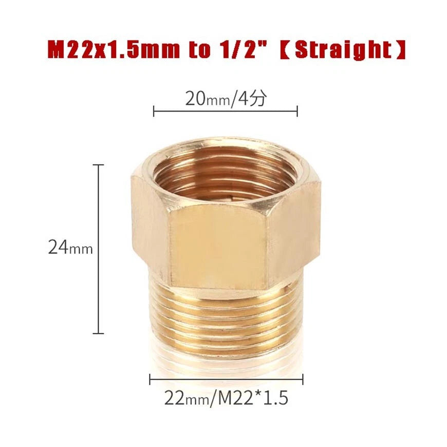 M14x1.5mm & M22x1.5mm Brass Pipe Fittings — Straight, Elbow, Tee, Cross, Coupler Adapters