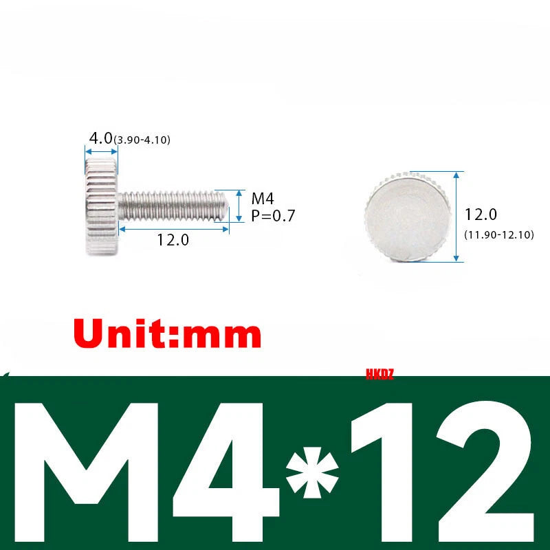 M3/M4 5mm to 20mm Flat Head Knurled Thumb Screws 303 Stainless Steel Hand Bolts