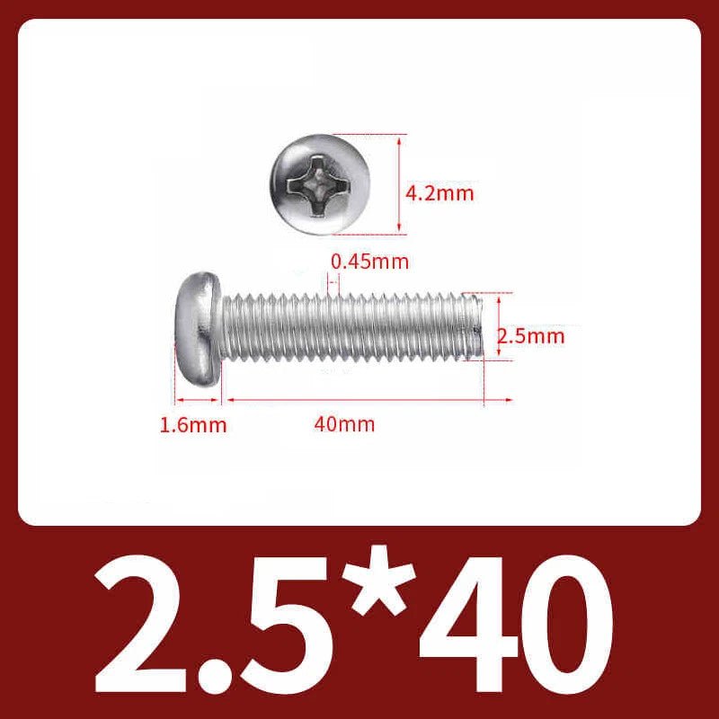 M2.5 Pozi Pan Head Machine Screws A2 Stainless Steel — Multiple Lengths - HomeDIYer
