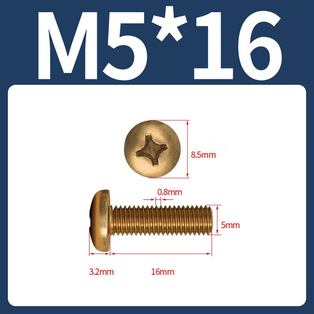 M4 M5 Solid Brass Pan Head Phillips Machine Screws — Multiple Lengths