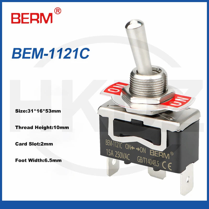 Metal Toggle Switch 250VAC 15A — SPST / SPDT / DPST / DPDT Panel Mount Flick Switch