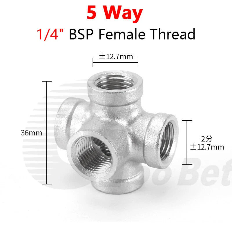 BSP Female Stainless Steel Pipe Fitting — 3/4/5-Way Adapter, 1/4" to 2"