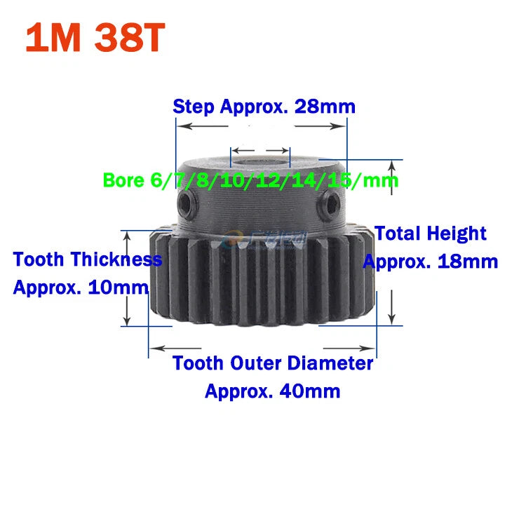 1 Module Spur Gear With Step 15-44 Teeth 45# Steel Pinion Gear Transmission Gear