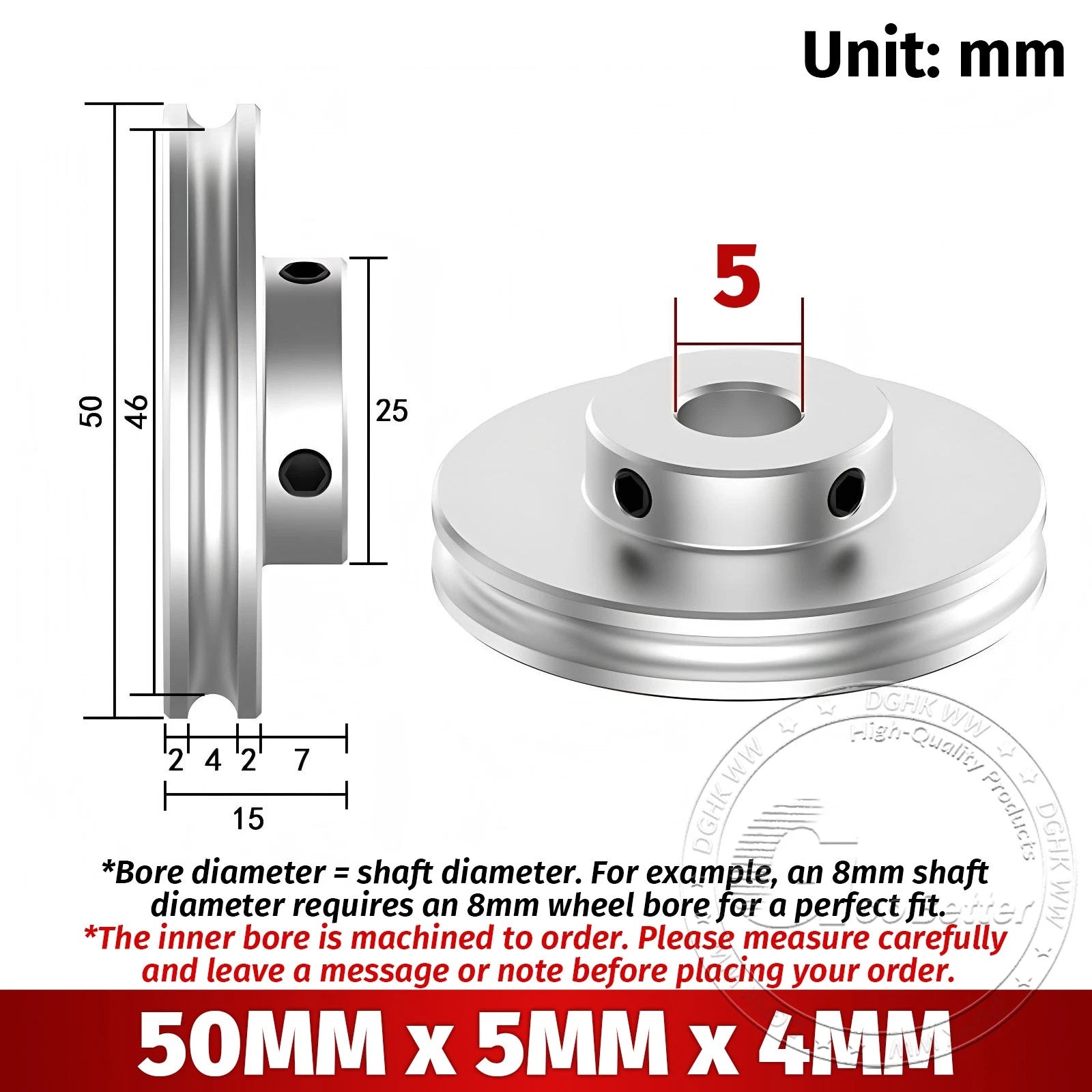 V Grooved Pulley Aluminum Round Belt Pulleys For 4mm Width Belt OD 20/30/40/50mm