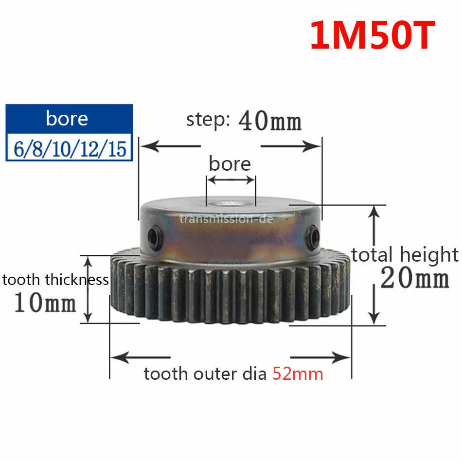0.5/1 Mod Pinion Gear 10T-150T Spur Gear with Step 45# Steel Transmission Gear