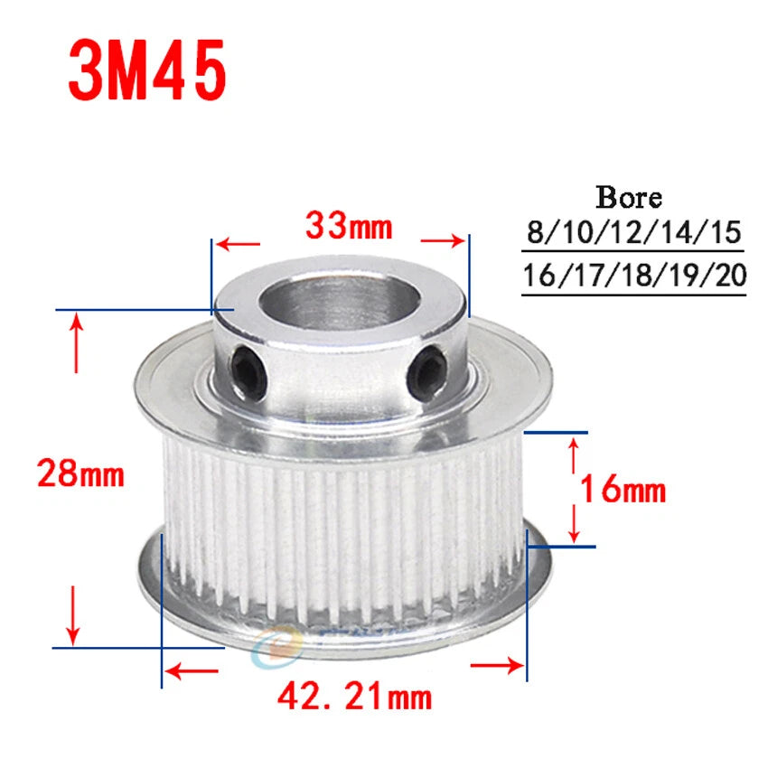 HTD-3M 12T-150T Timing Belt Pulley With Step Bore 8-25mm, For 15mm Width Belt