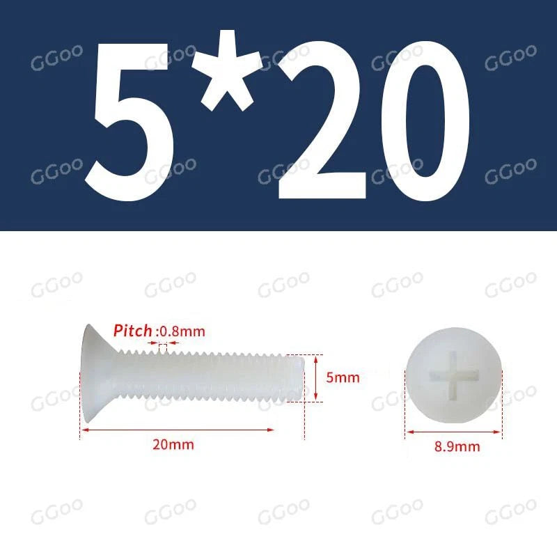 White Nylon Phillips Flat Head Machine Screws DIN 965 — M2.5 M3 M4 M5 M6 M8