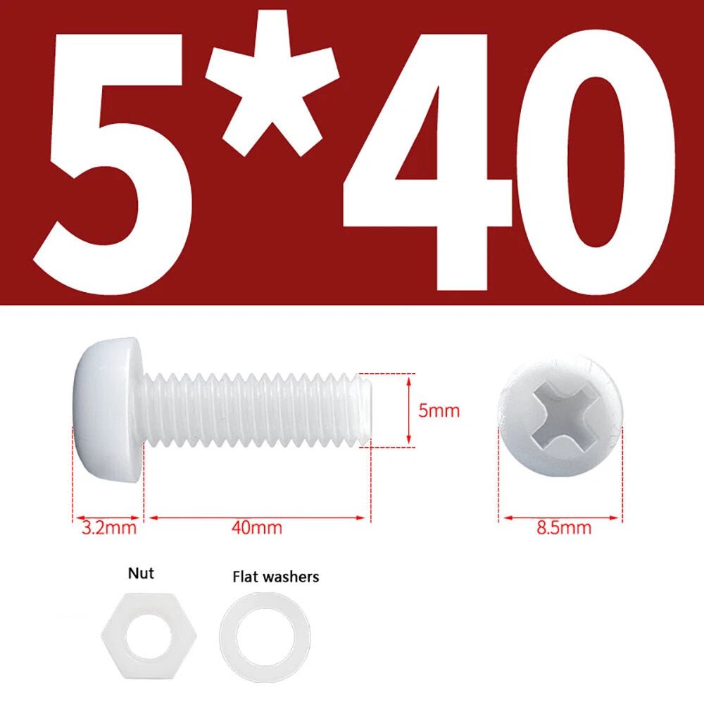 M4 M5 Nylon Phillips Pan Head Machine Screws with Hex Nuts and Flat Washers – White & Black - HomeDIYer