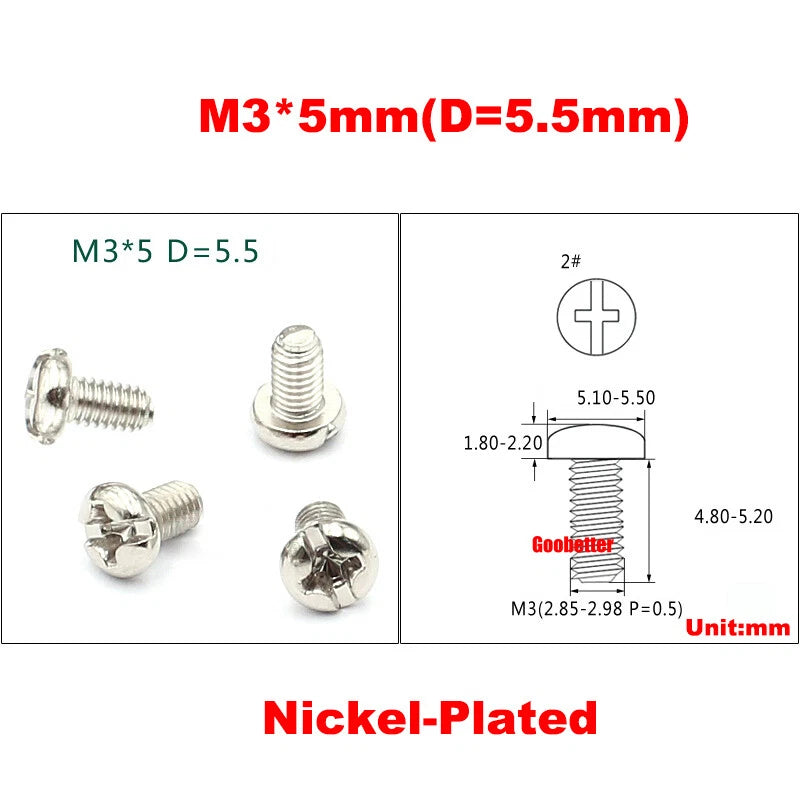 M3 Phillips Pan Head Machine Screws – 3mm to 43mm, Multiple Coatings (100–500 PCS)