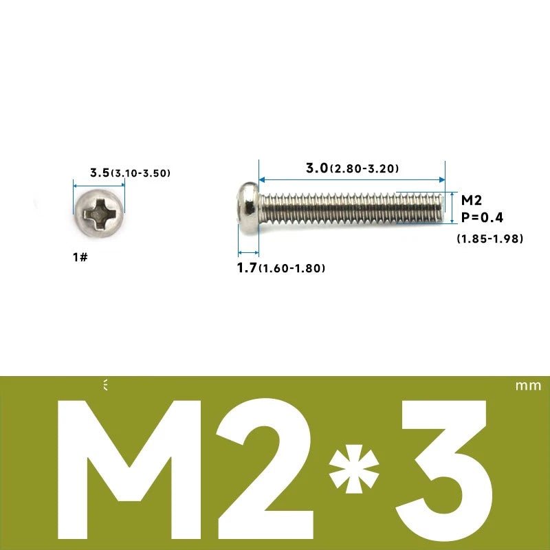 M1–M2.5 Pan Head Phillips Machine Screws – A2 Stainless Steel (304), Fully Threaded - HomeDIYer